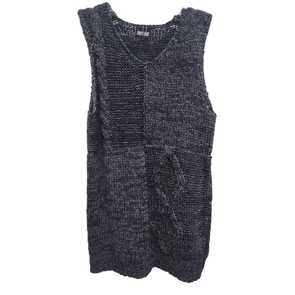 Mark Alan Womens Wool Blend Sleeveless Sweater Medium Navy Mixed Weave Timeless